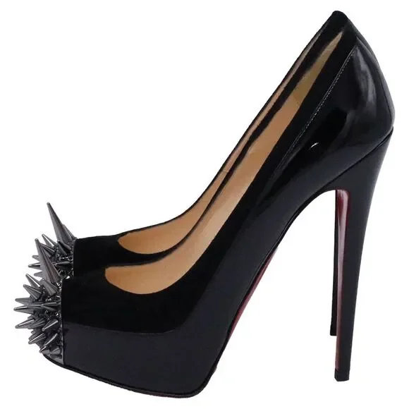 Christian Louboutin Asteroid Platform Pumps in Black Patent Leather and Suede - Picture 4 of 11